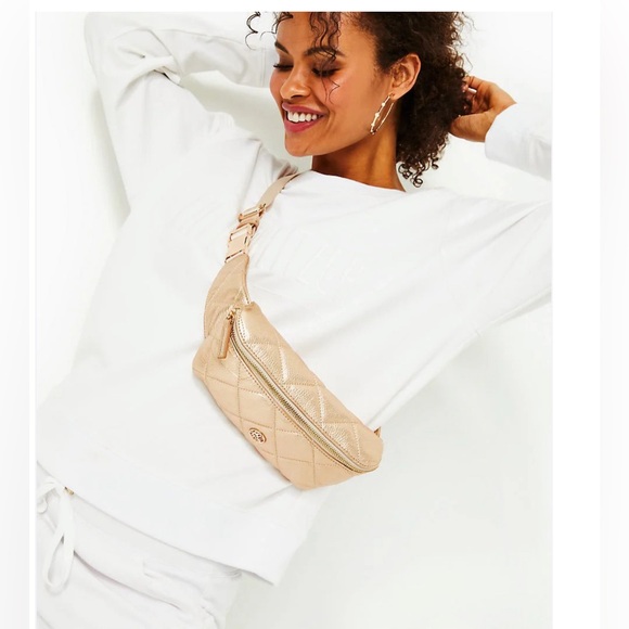 NEW! Lilly Pulitzer Quilted Leather Kenton Belt Bag Gold NWT - Picture 6 of 7
